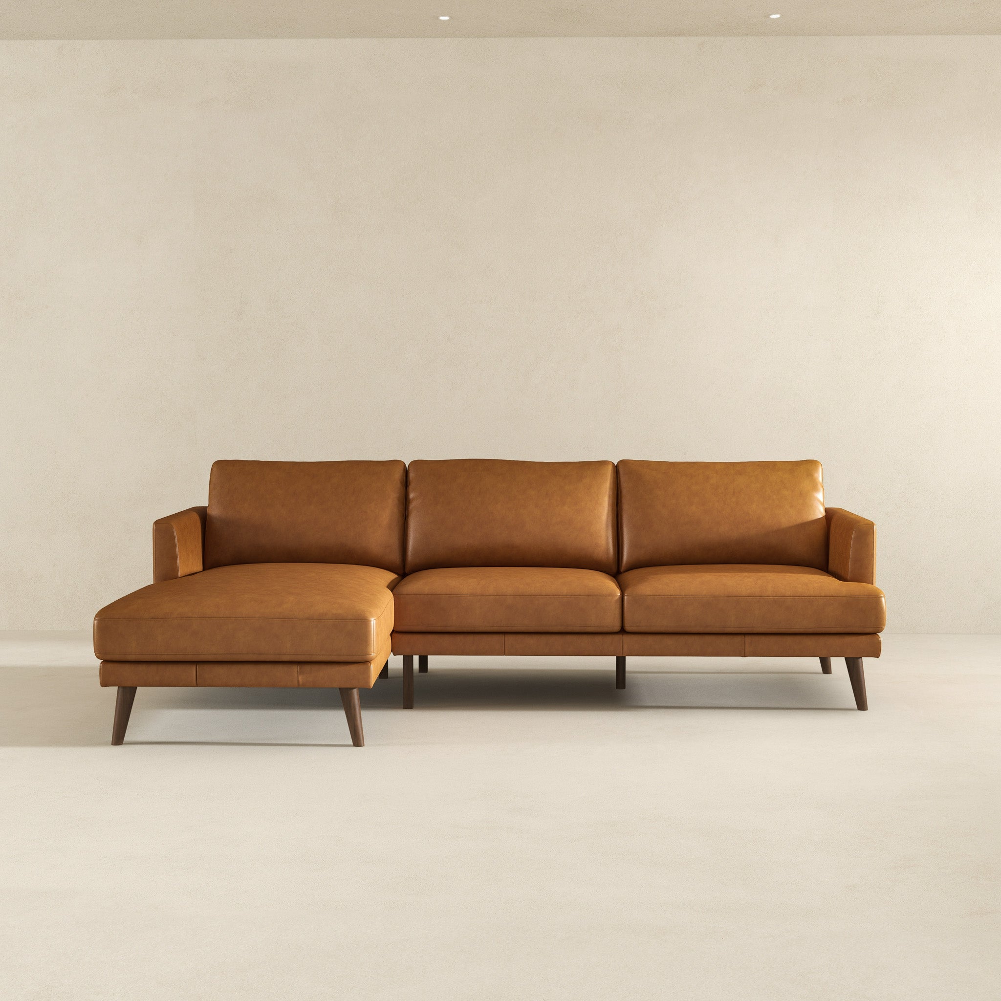 Lore L-Shaped Genuine Tan Leather Left Facing Sectional