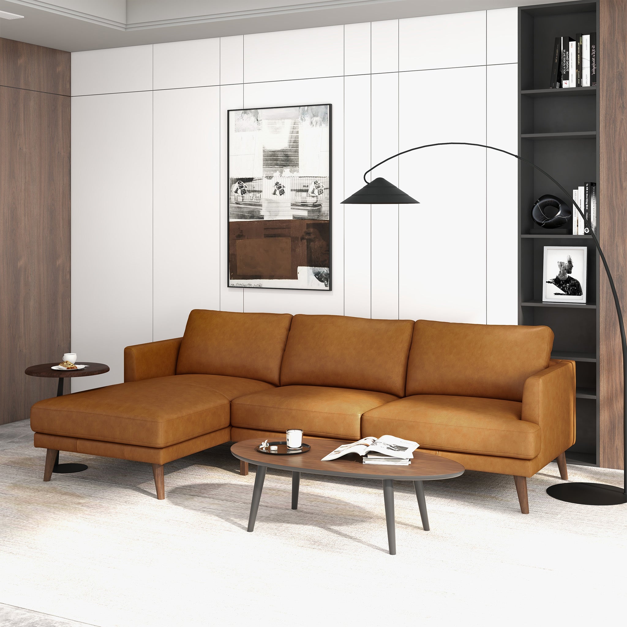 Lore L-Shaped Genuine Tan Leather Left Facing Sectional