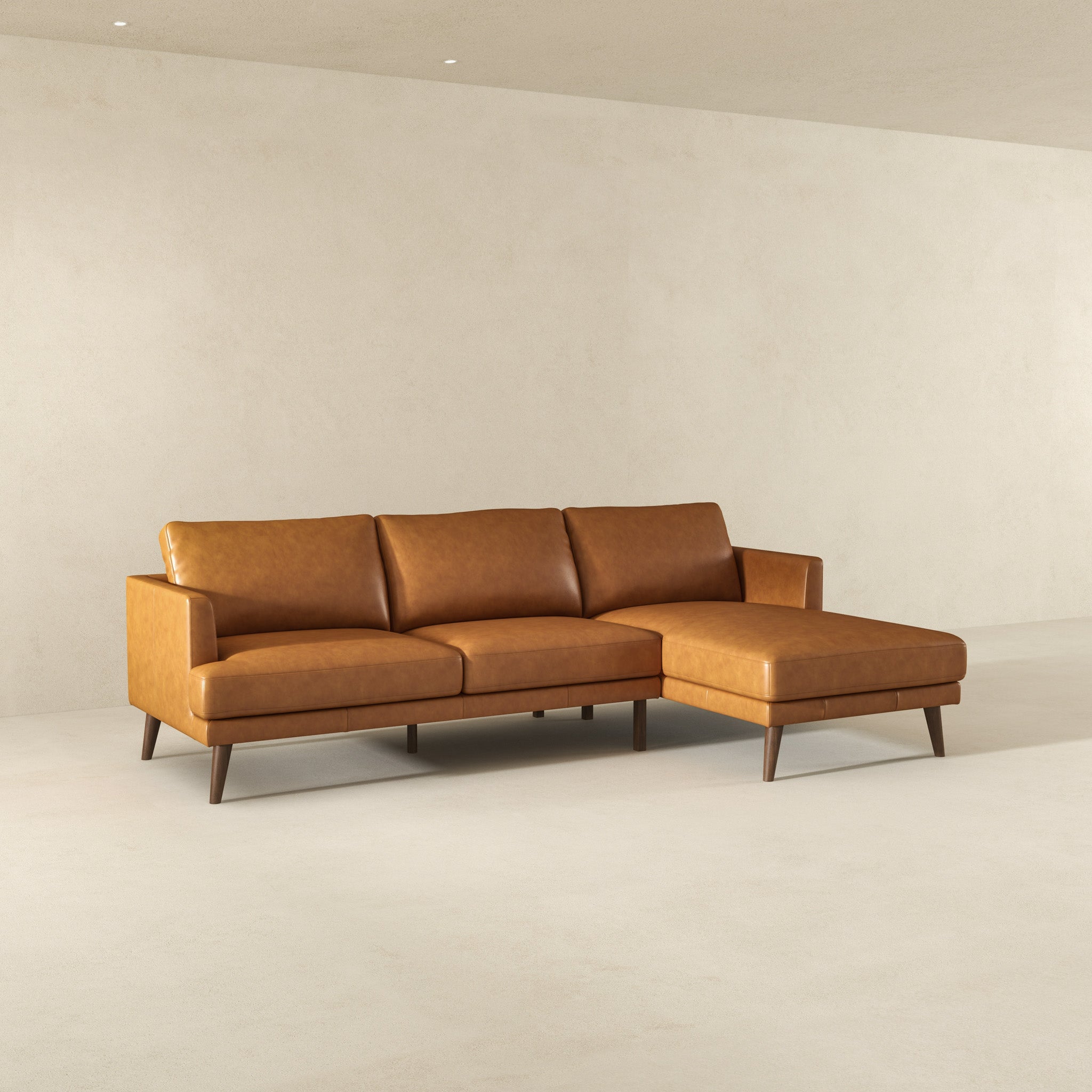 Lore L-Shaped Genuine Tan Leather Right Facing Sectional