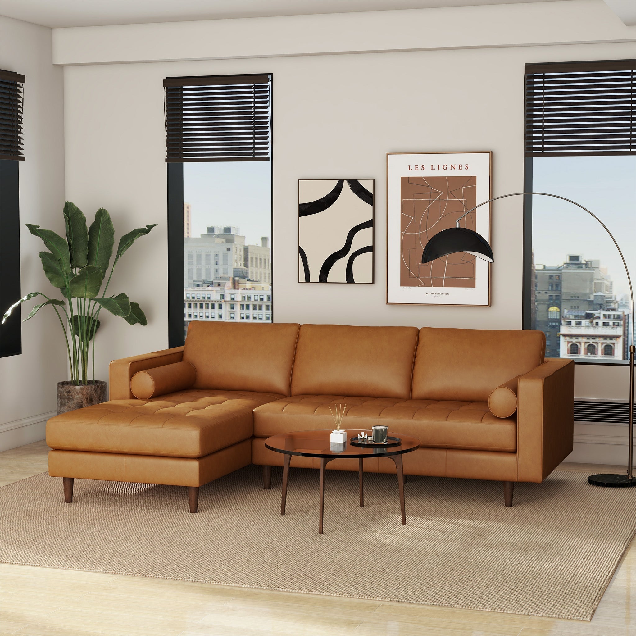 Anthony Genuine Tan Leather Left-Facing Sectional Sofa