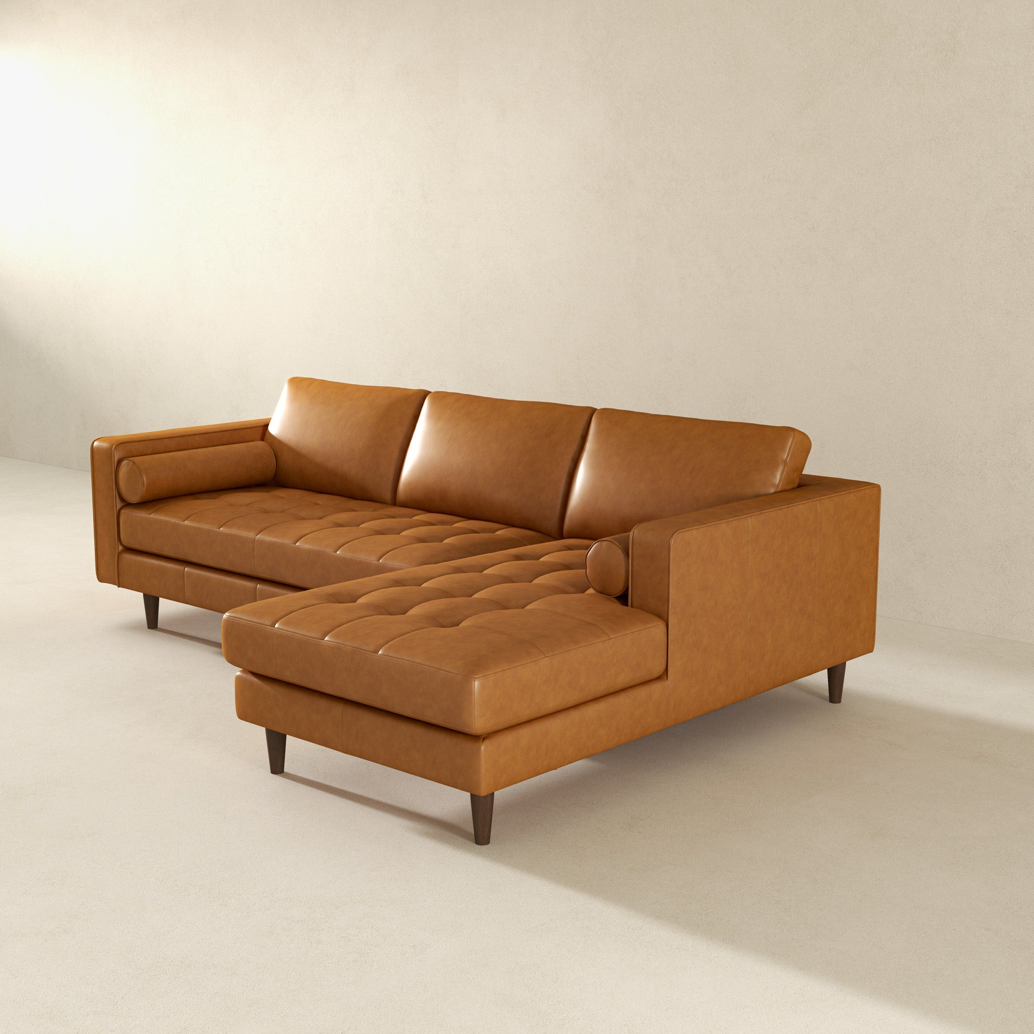 Anthony Genuine Tan Leather Right-Facing Sectional Sofa