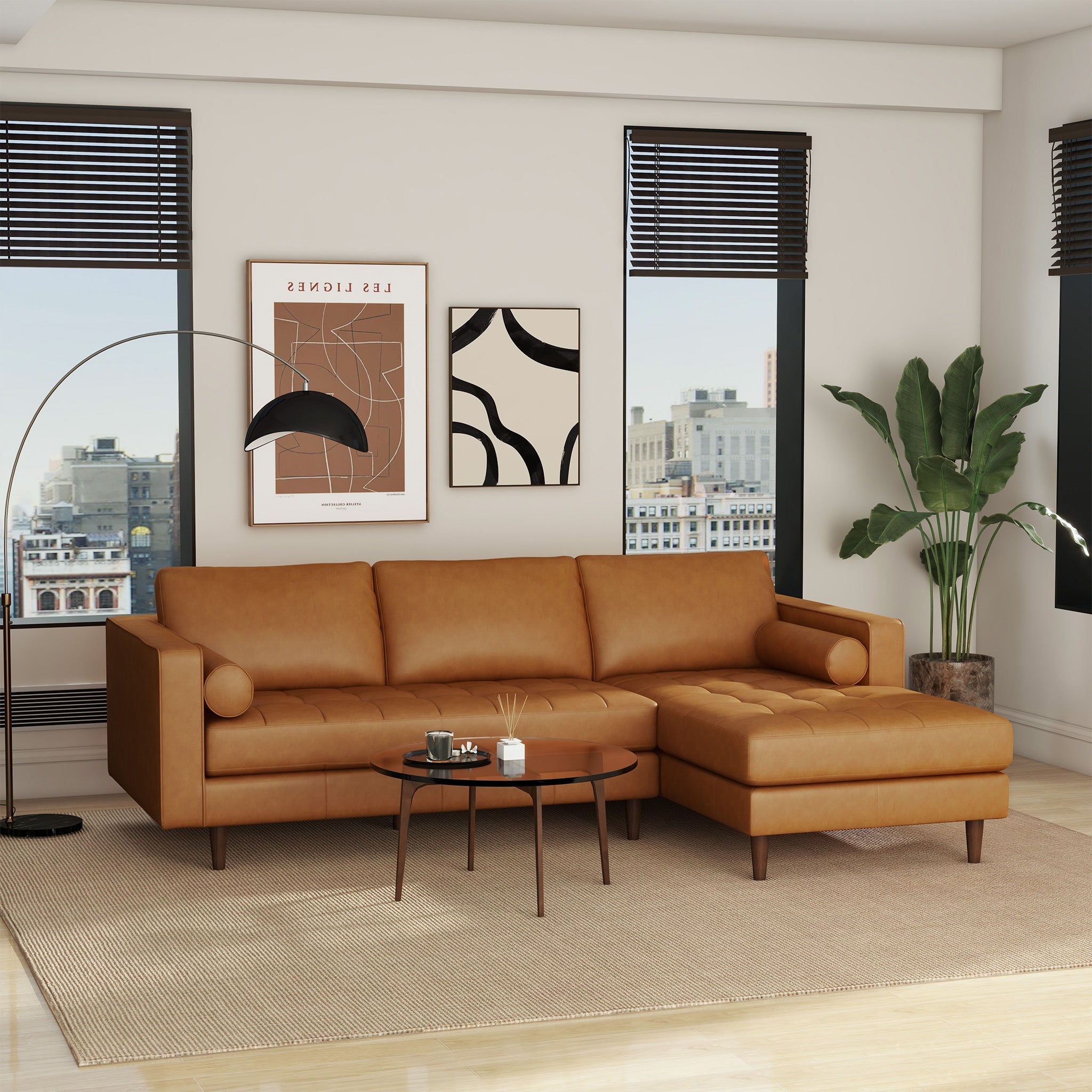 Anthony Genuine Tan Leather Right-Facing Sectional Sofa