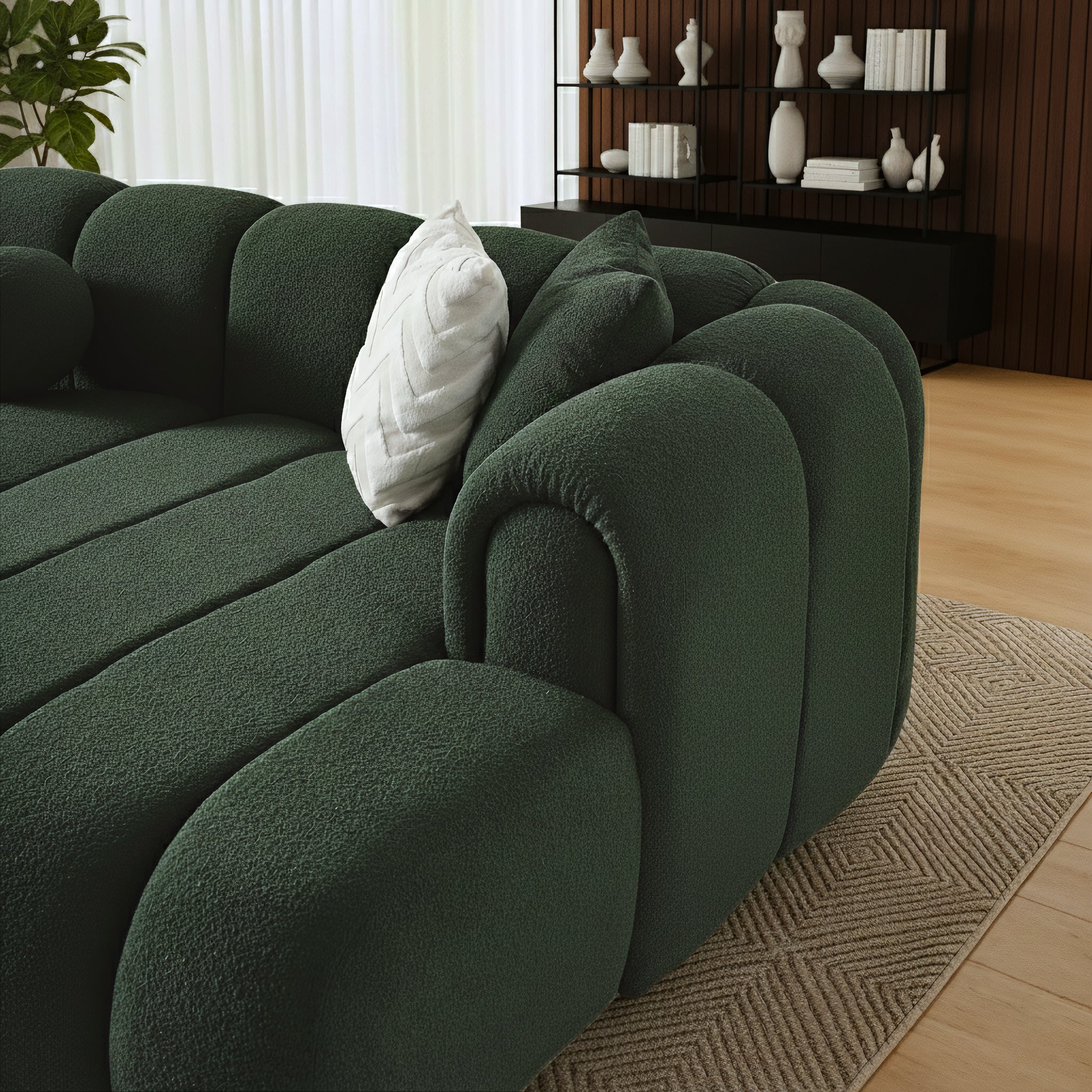 Beatrice Modern Tufted Dark Green Boucle Right-Facing Sectional Sofa