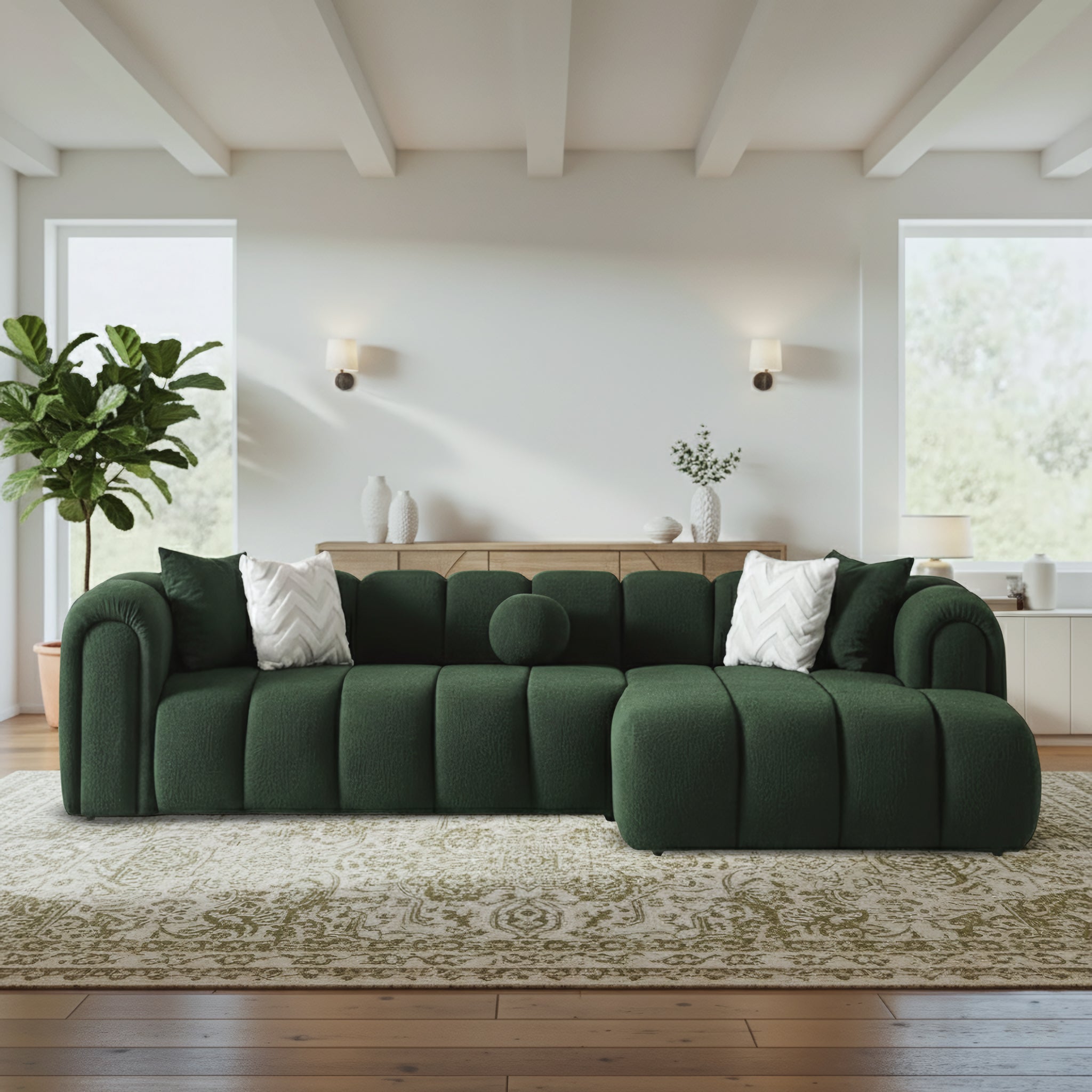 Beatrice Modern Tufted Dark Green Boucle Right-Facing Sectional Sofa