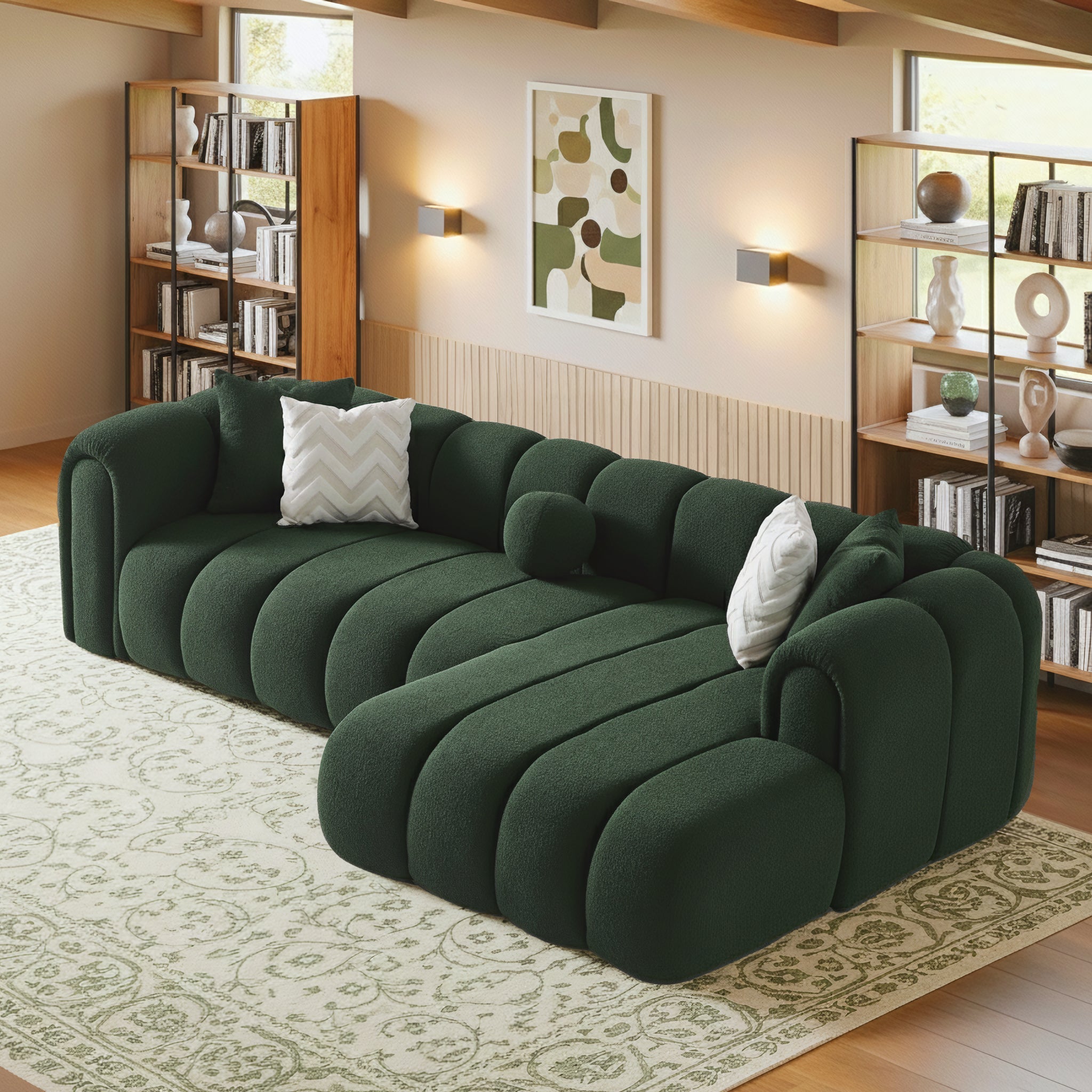 Beatrice Modern Tufted Dark Green Boucle Right-Facing Sectional Sofa