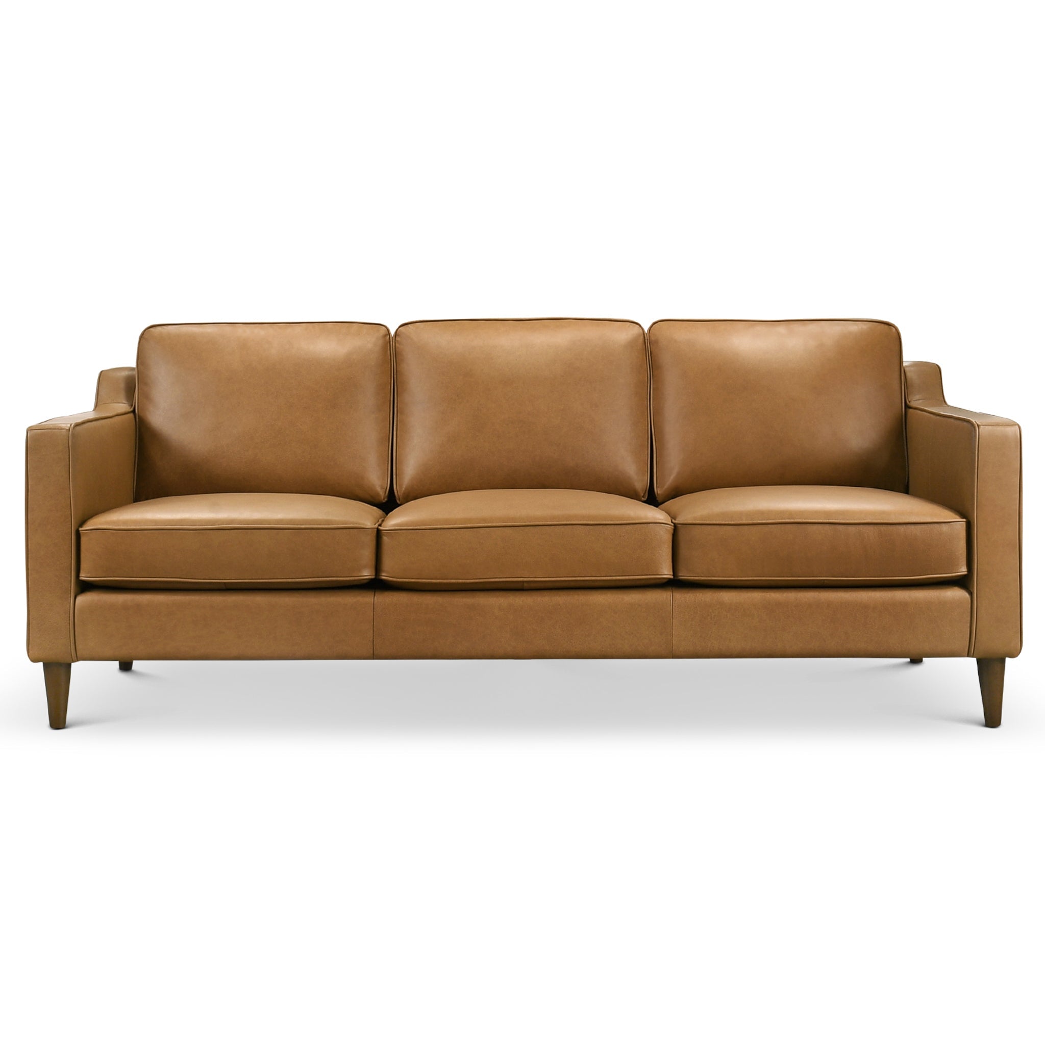 Cooper Mid-Century Modern Tan Leather Sofa