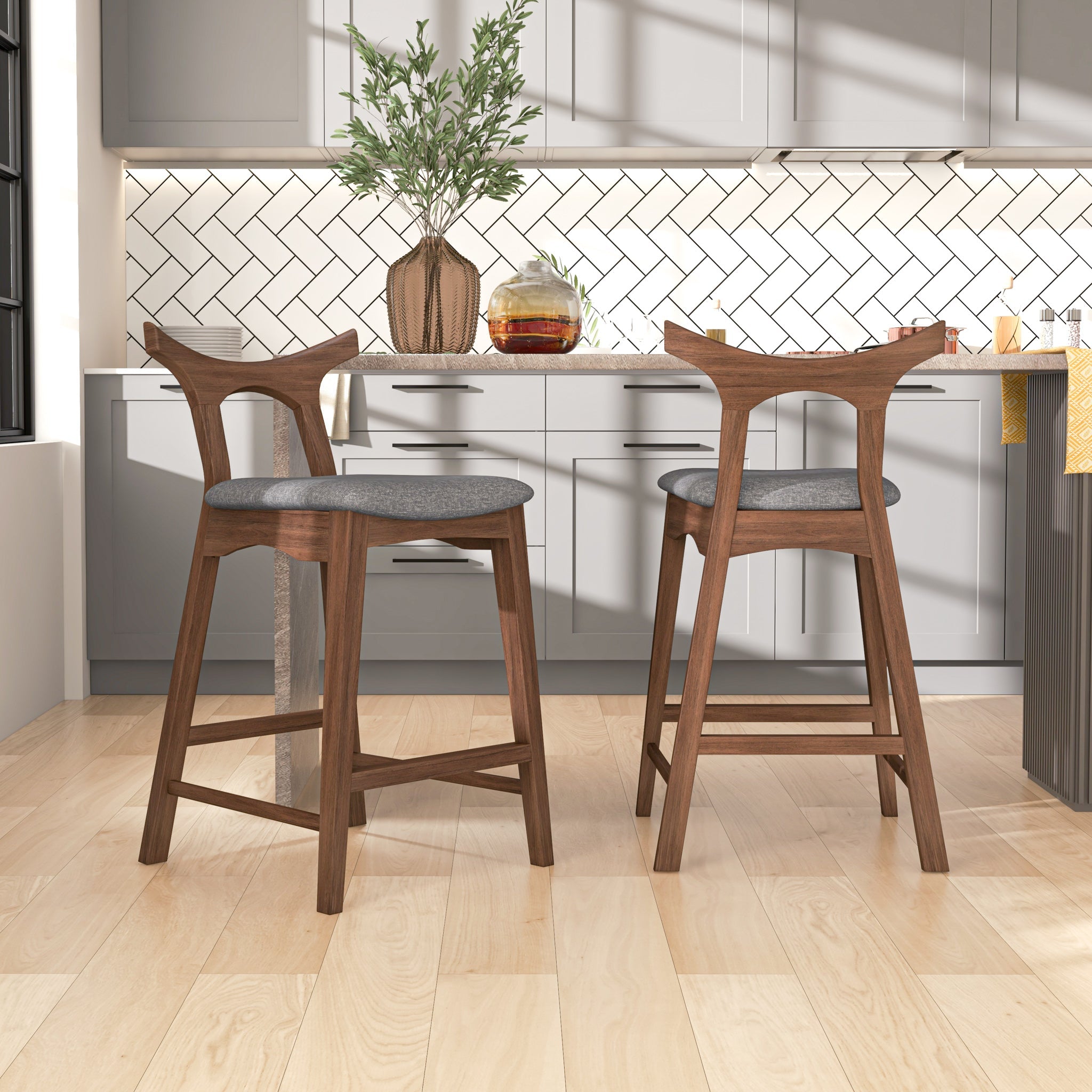 Hester Solid Wood Upholstered Square Counter Chair (Set of 2)