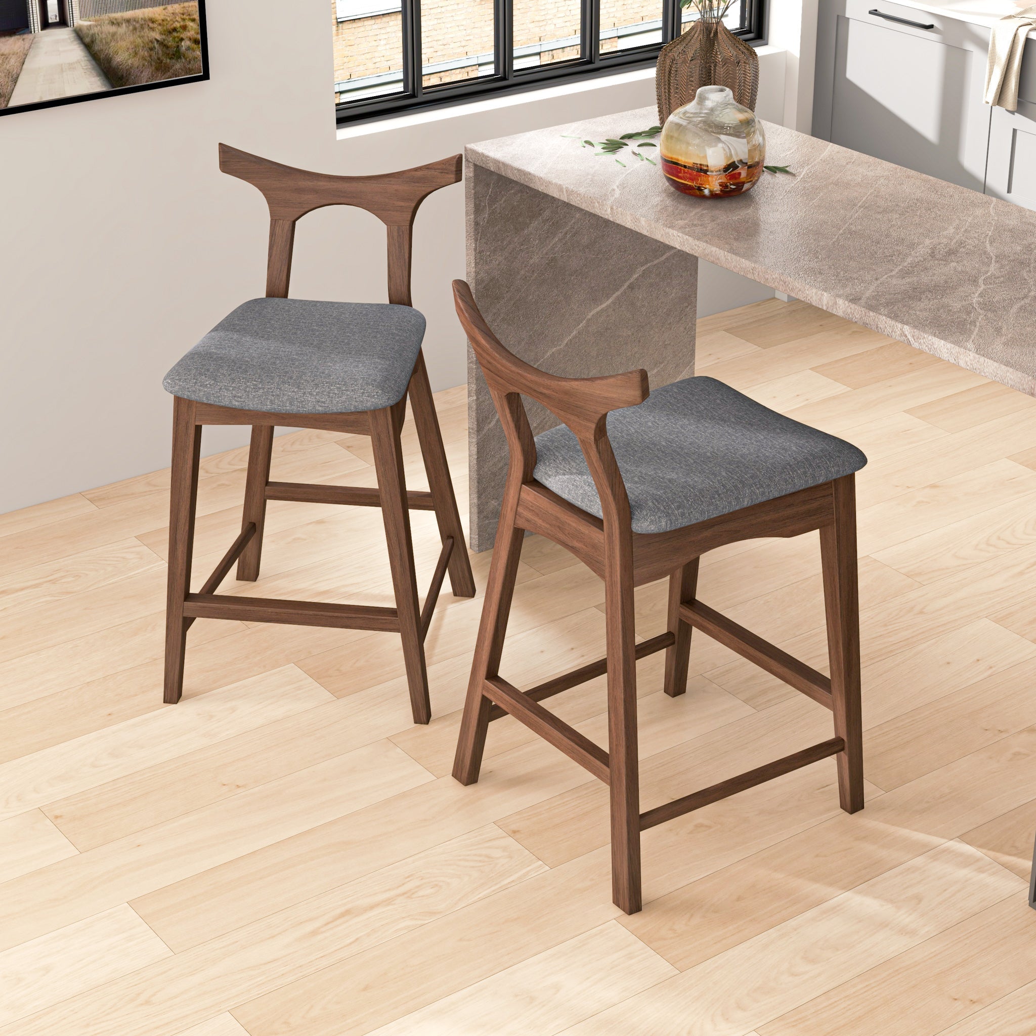 Hester Solid Wood Upholstered Square Counter Chair (Set of 2)