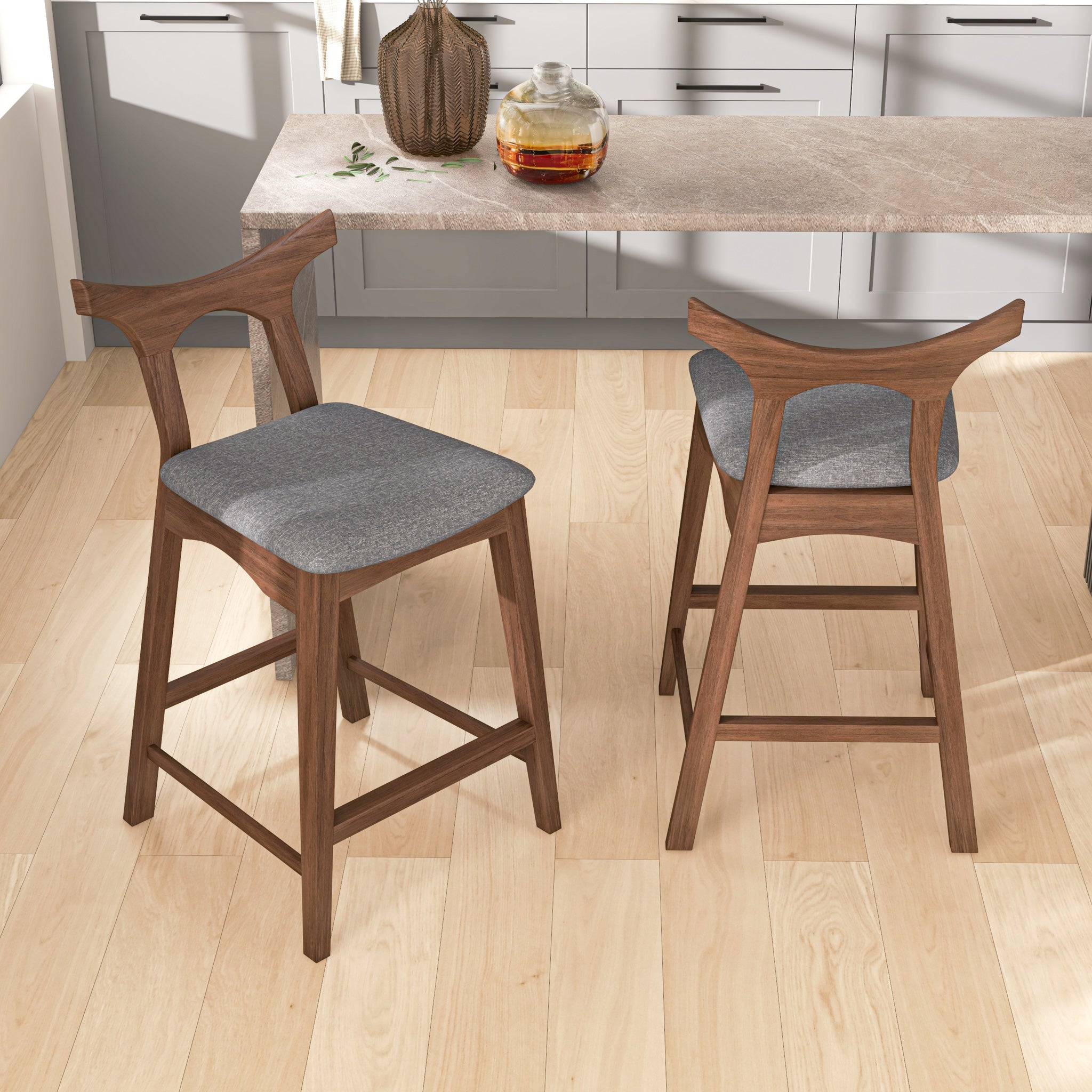 Hester Solid Wood Upholstered Square Counter Chair (Set of 2)