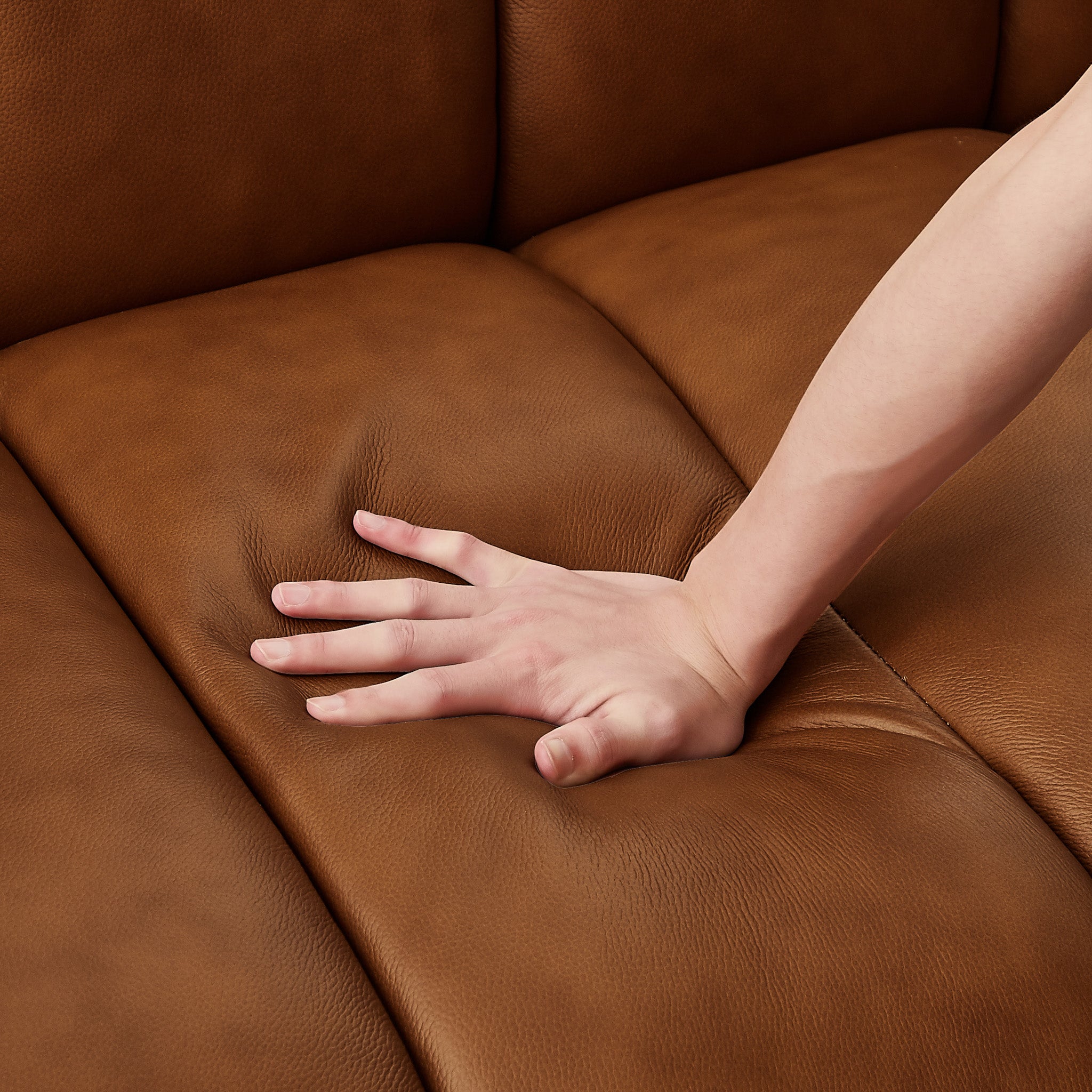Jasmin Mid-Century Modern Cognac Genuine Leather Sofa