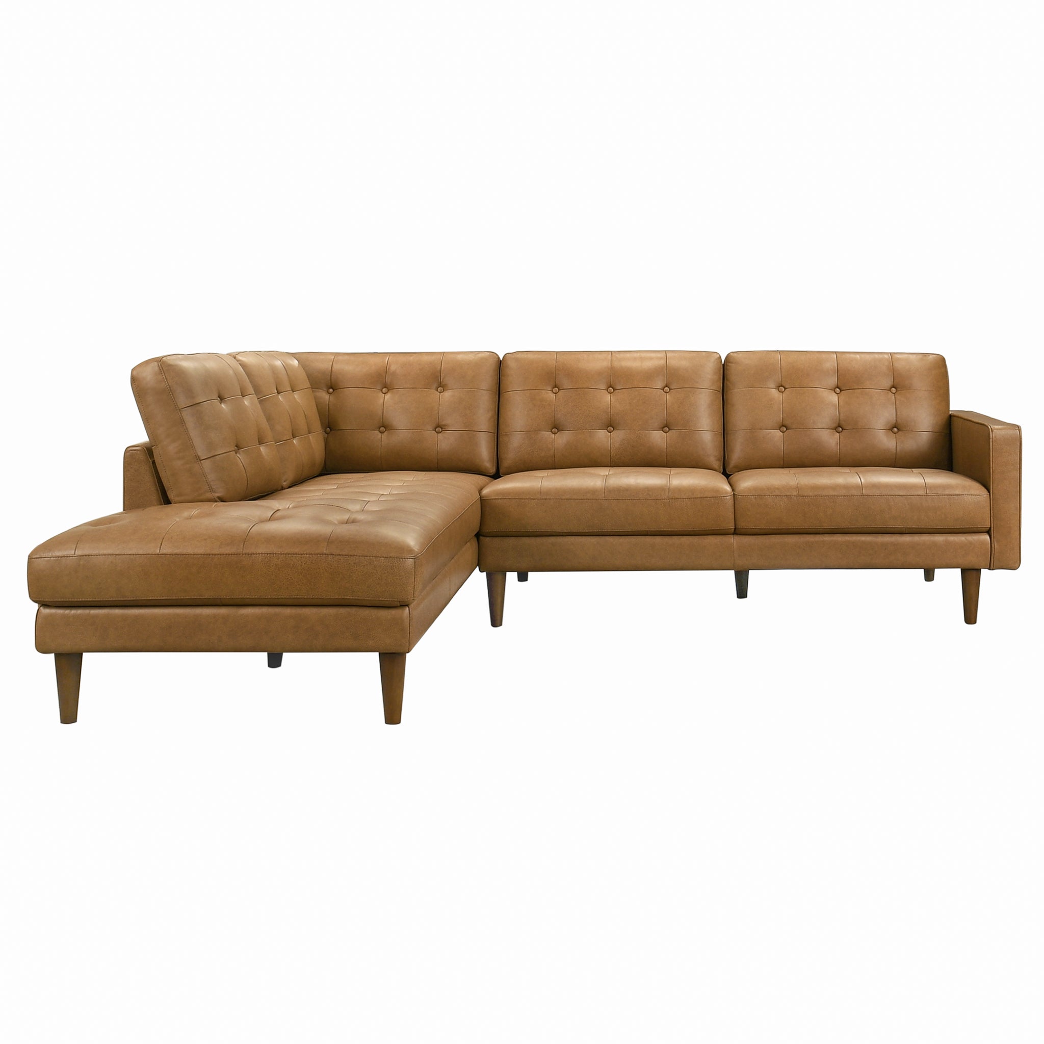Lucco Genuine Tan Leather Left-Facing Sectional Sofa