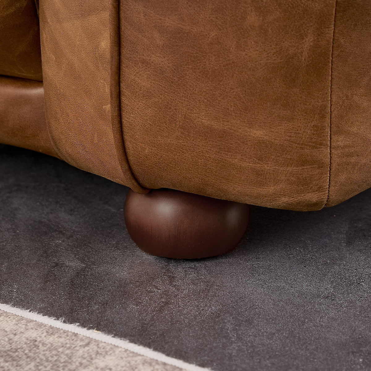 Mila Mid-Century Modern Brown Genuine Leather Sofa