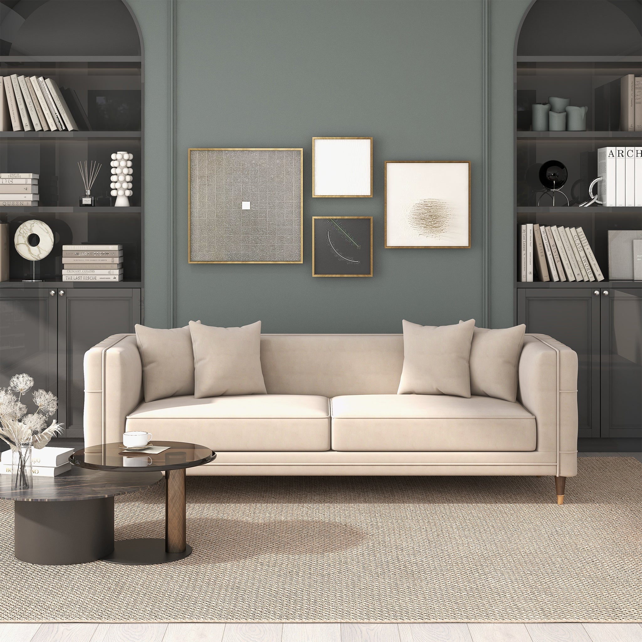 Nora Light Cream Velvet Sofa