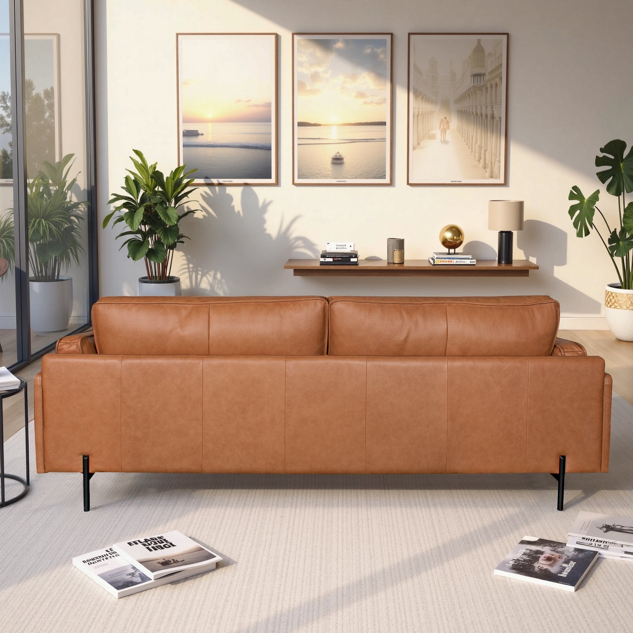 Utica Premium Genuine Leather Living Room Sofa with Metal Legs