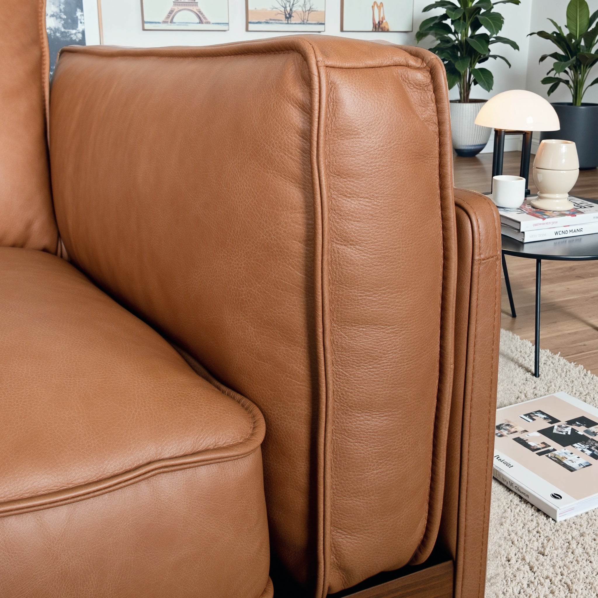 Utica Premium Genuine Leather Living Room Sofa with Metal Legs