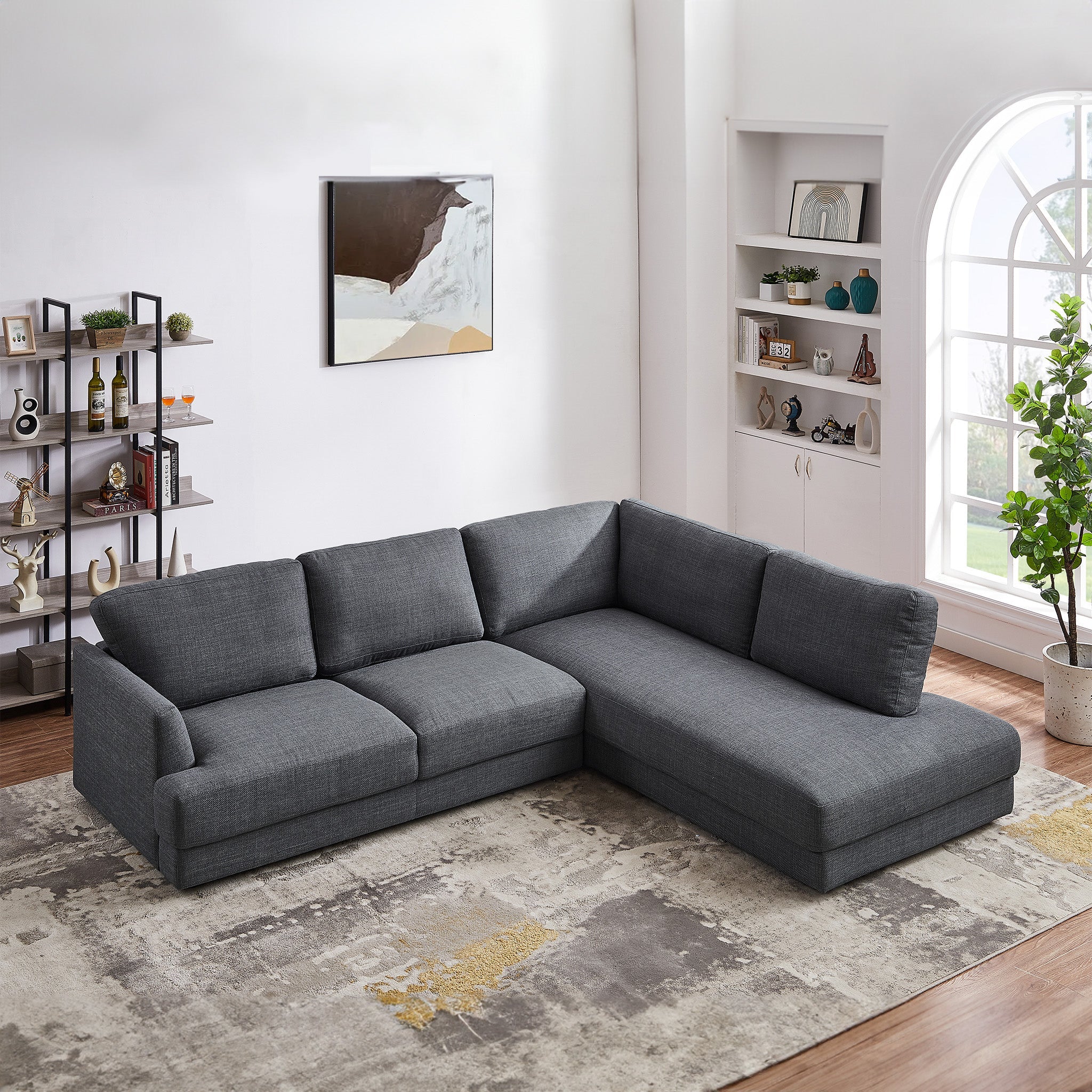 Glander Grey Fabric Right-Facing Sectional Sofa