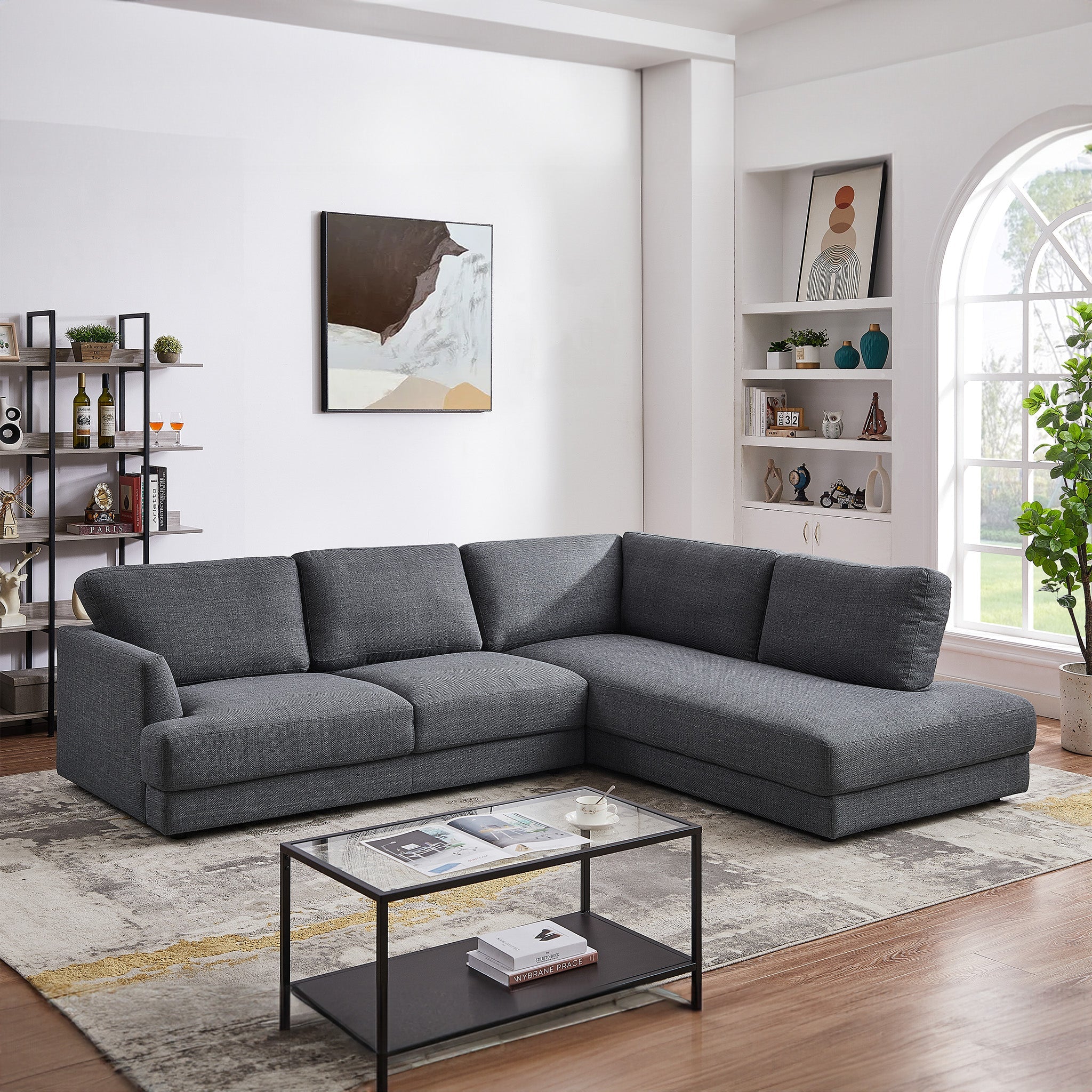 Glander Grey Fabric Right-Facing Sectional Sofa