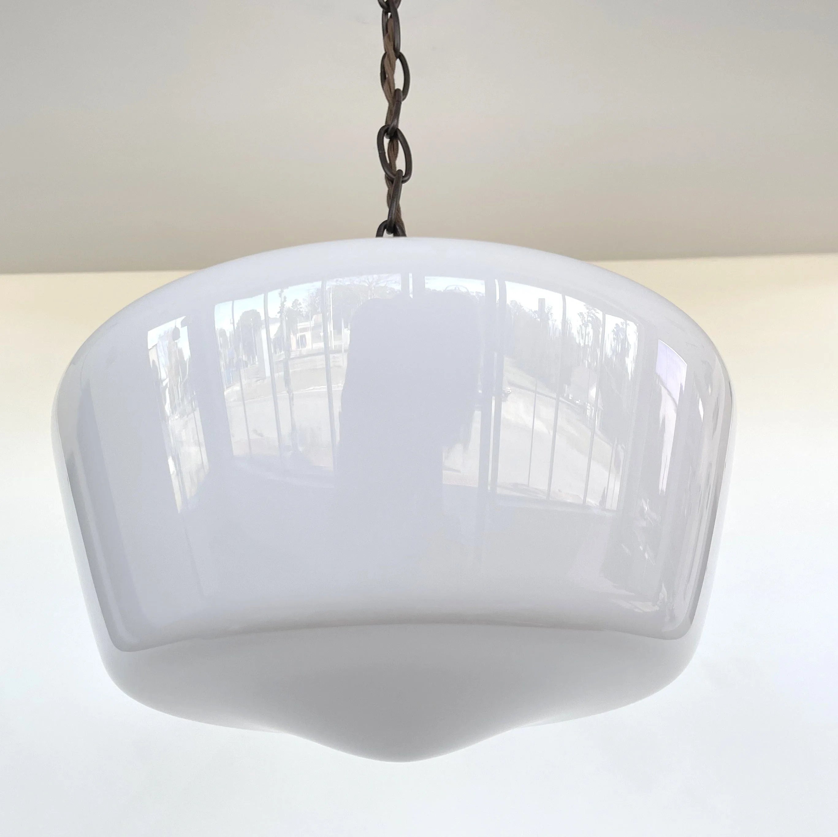 Large Antique Milk Glass Pendant Light