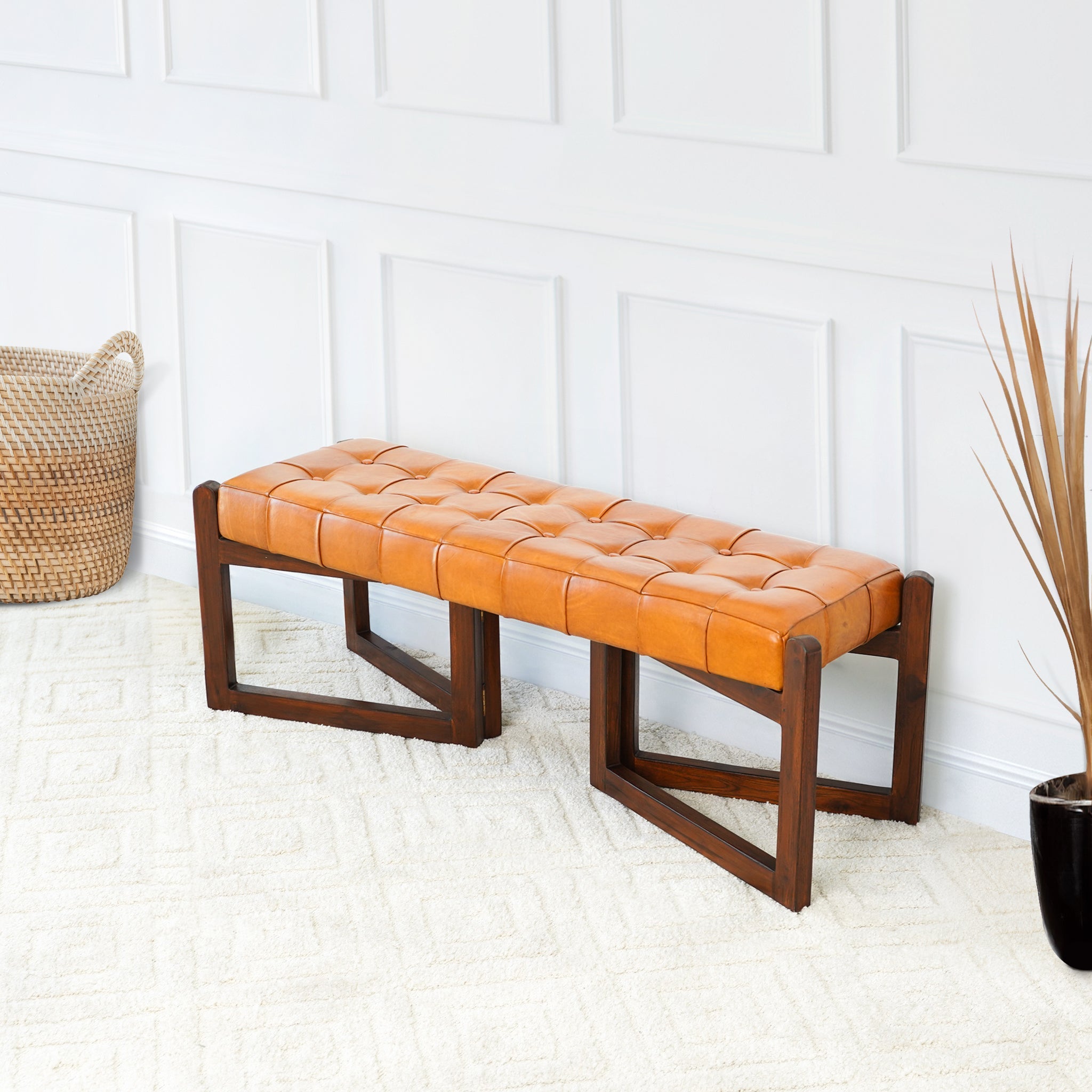 Riley Tan Genuine Leather Bench